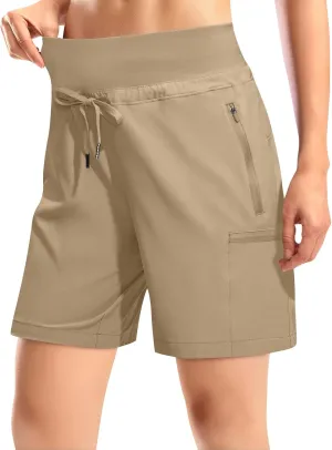 Womens Hiking Cargo Shorts Quick Dry High Waisted 7 Inch Long Golf Athletic Summer Shorts with Zipper Pockets