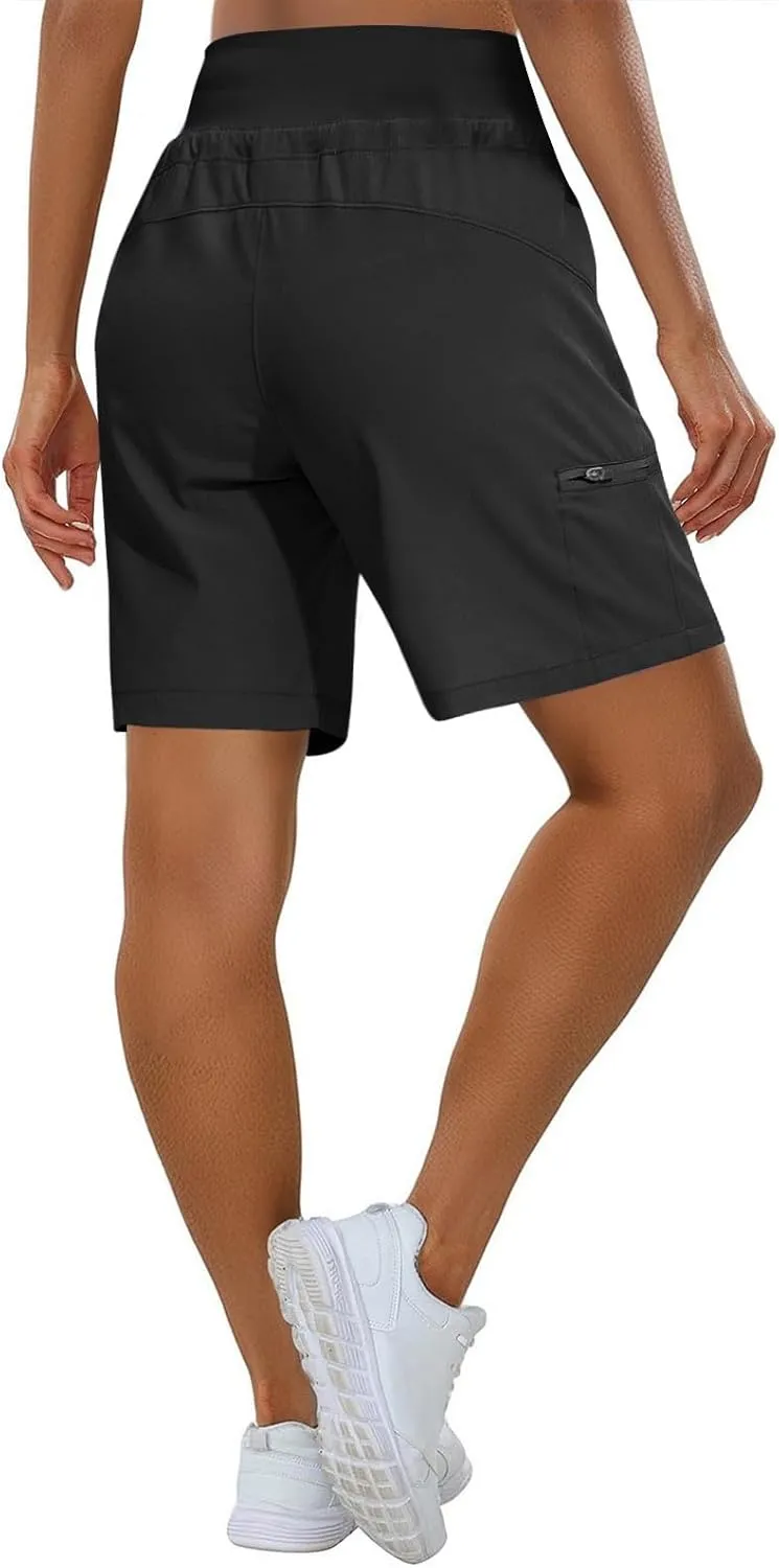 Womens Hiking Cargo Shorts Quick Dry High Waisted 7 Inch Long Golf Athletic Summer Shorts with Zipper Pockets