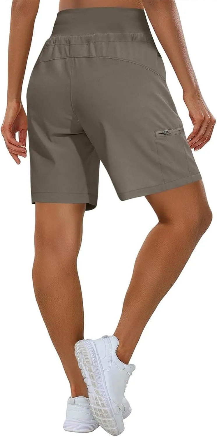 Womens Hiking Cargo Shorts Quick Dry High Waisted 7 Inch Long Golf Athletic Summer Shorts with Zipper Pockets