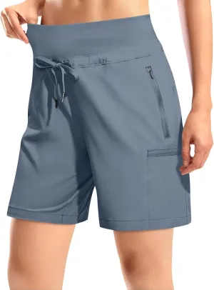 Womens Hiking Cargo Shorts Quick Dry High Waisted 7 Inch Long Golf Athletic Summer Shorts with Zipper Pockets