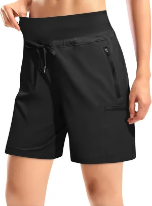Womens Hiking Cargo Shorts Quick Dry High Waisted 7 Inch Long Golf Athletic Summer Shorts with Zipper Pockets