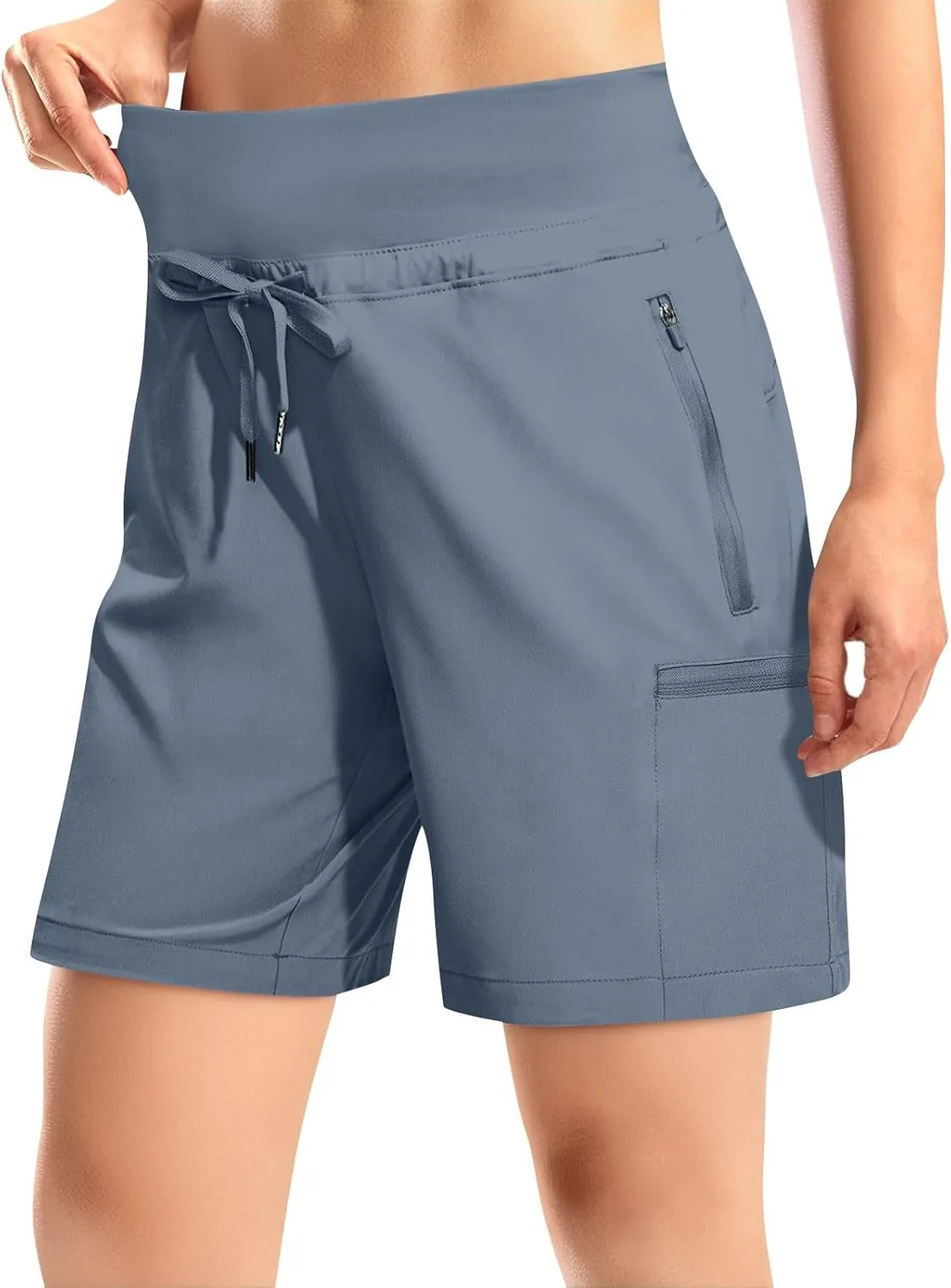 Womens Hiking Cargo Shorts Quick Dry High Waisted 7 Inch Long Golf Athletic Summer Shorts with Zipper Pockets
