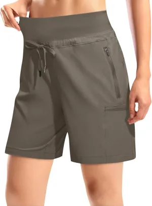 Womens Hiking Cargo Shorts Quick Dry High Waisted 7 Inch Long Golf Athletic Summer Shorts with Zipper Pockets