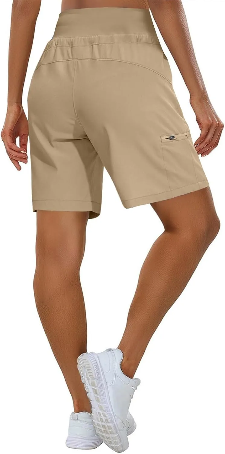 Womens Hiking Cargo Shorts Quick Dry High Waisted 7 Inch Long Golf Athletic Summer Shorts with Zipper Pockets