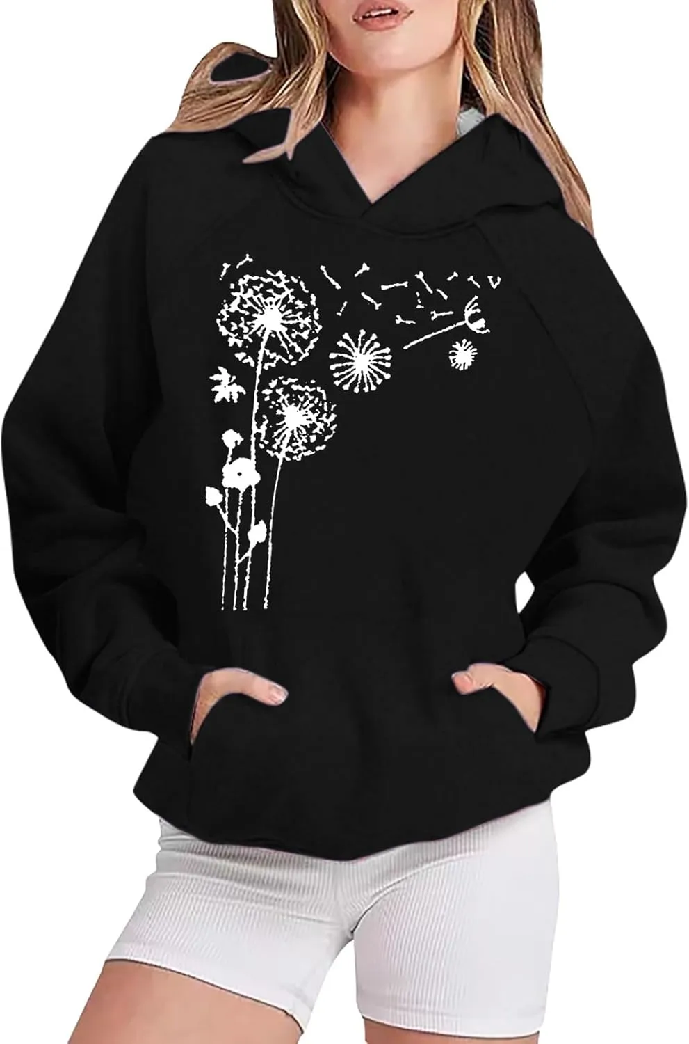 Womens Hoodies Trendy Graphic Pullover Hooded Sweatshirts Floral Print Oversized Casual Loose Workout Track Sweaters