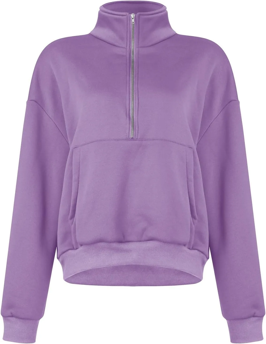 Womens Long Sleeve Half Zip Pullover Hoodies Solid Color Fall Winter Trendy Outfits With Pockets Loose Sweatshirts