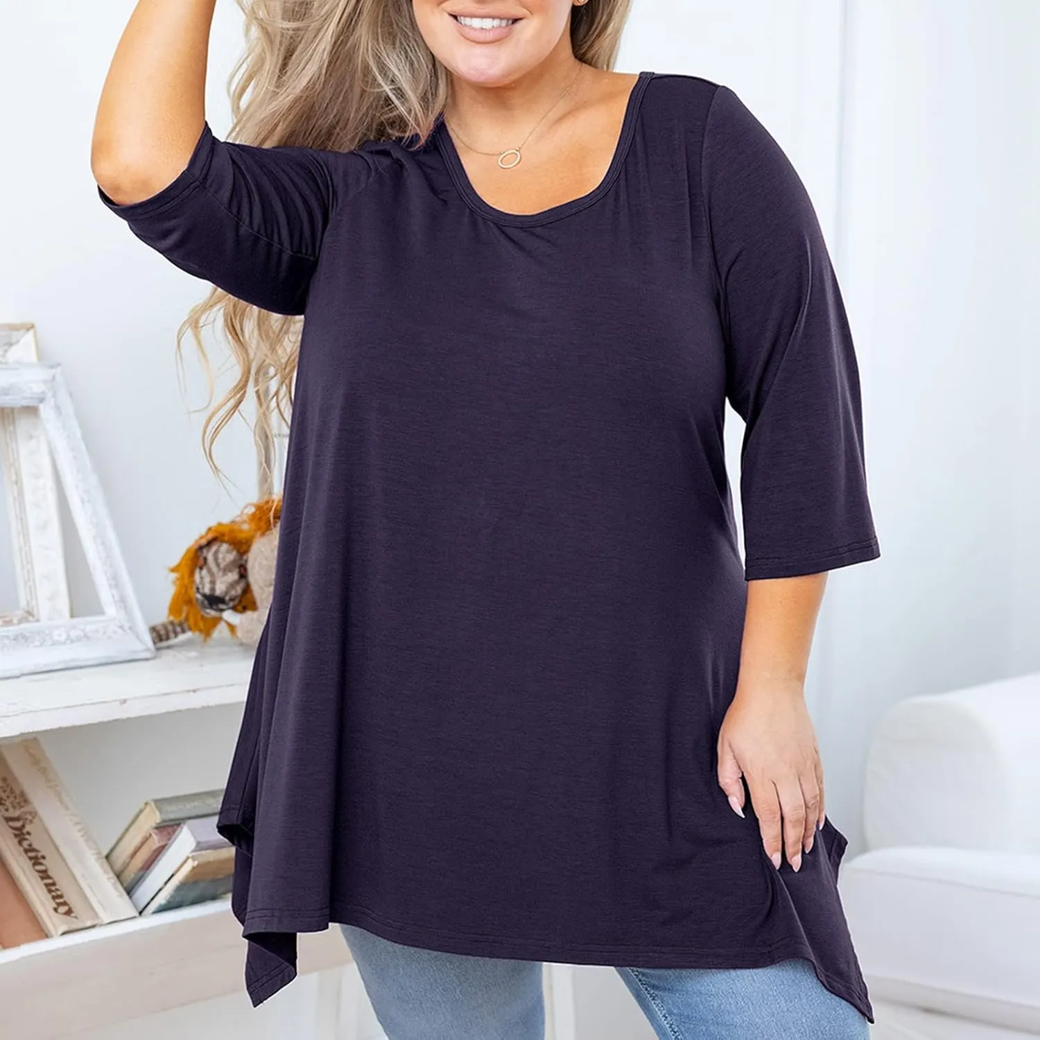 Women's Loose Fit Cotton T-Shirts Summer Crewneck 3/4 Sleeve Oversized Tops Casual Comfy Outdoor Traveling Pullover