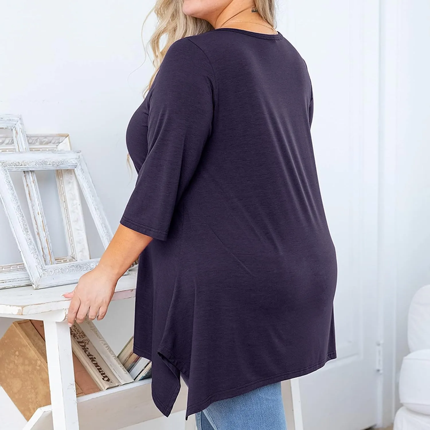 Women's Loose Fit Cotton T-Shirts Summer Crewneck 3/4 Sleeve Oversized Tops Casual Comfy Outdoor Traveling Pullover