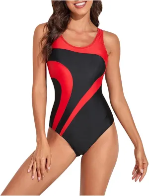 Women's One Piece Athletic Racerback Swimsuit Slimming Bathing Suit Cutout Back Swimwear Training Slimming Suit
