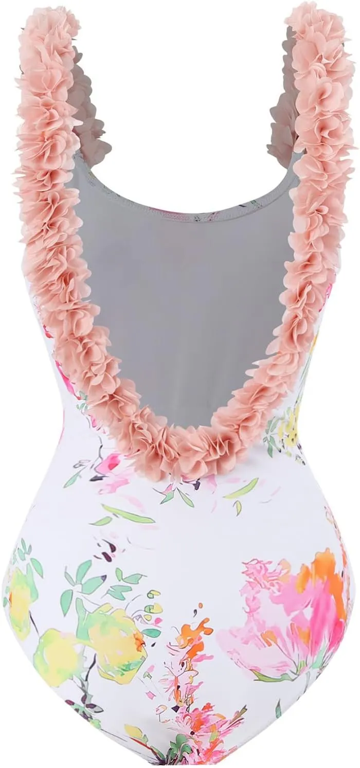 Women's One Piece Swimsuit Fashion-Piece Two Piece Swimsuit Leaf Printed Hip Long Skirt Conservative Swimsuit, S-XL