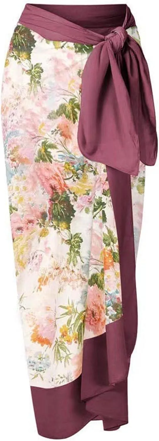 Women's One Piece Swimsuit Fashion-Piece Two Piece Swimsuit Leaf Printed Hip Long Skirt Conservative Swimsuit, S-XL