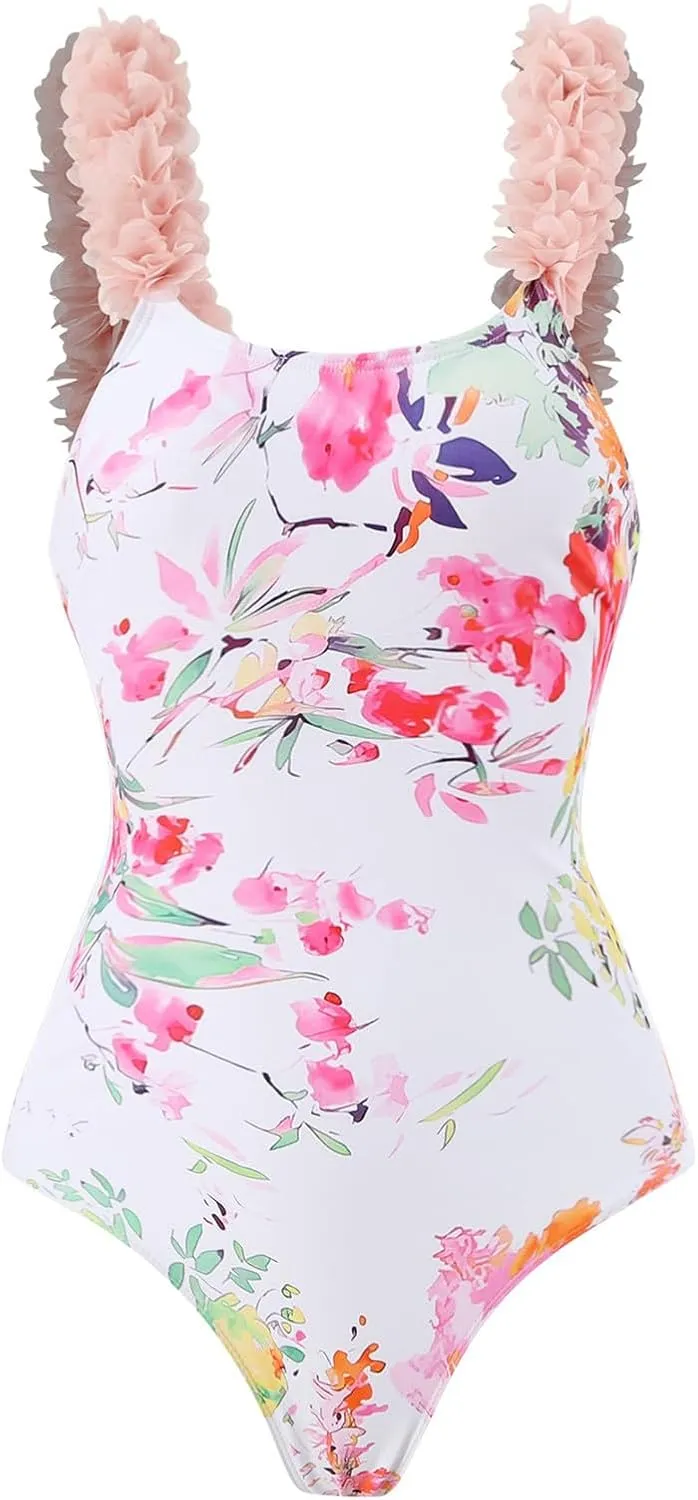 Women's One Piece Swimsuit Fashion-Piece Two Piece Swimsuit Leaf Printed Hip Long Skirt Conservative Swimsuit, S-XL