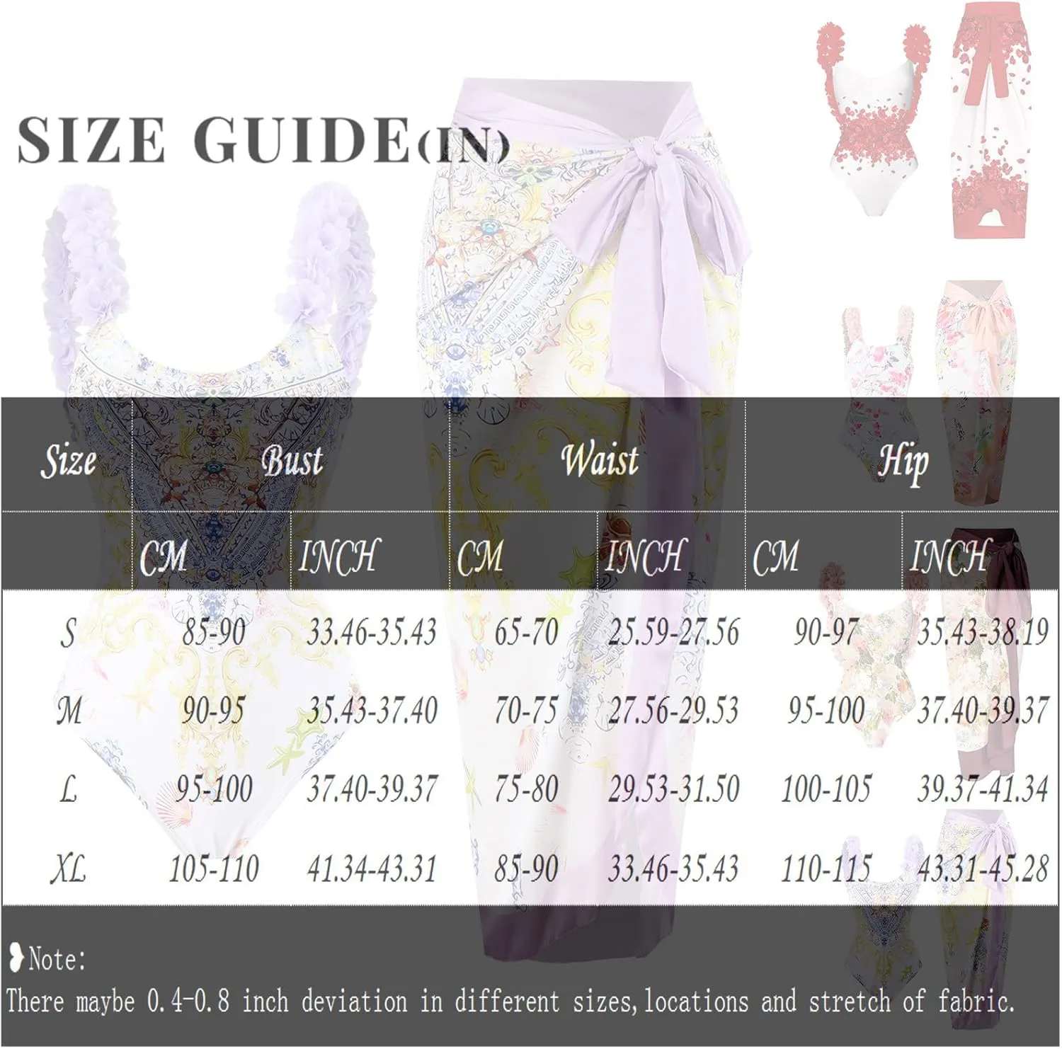Women's One Piece Swimsuit Fashion-Piece Two Piece Swimsuit Leaf Printed Hip Long Skirt Conservative Swimsuit, S-XL