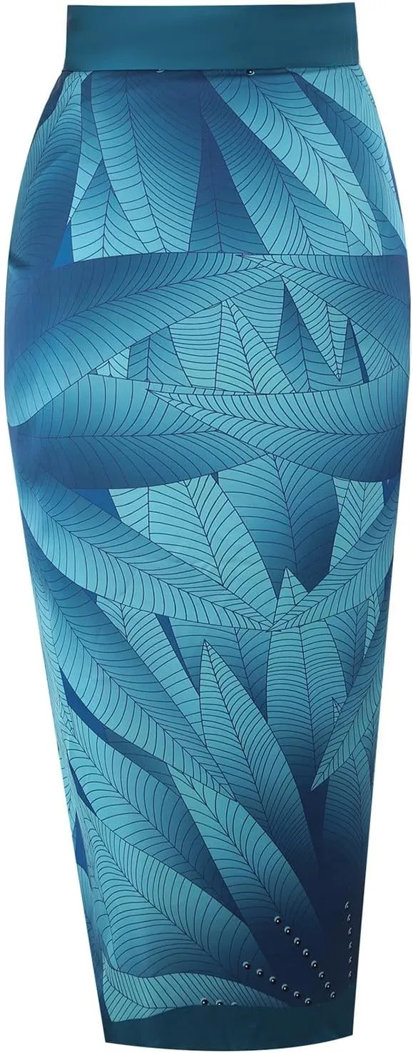 Women's One Piece Swimsuit Fashion-Piece Two Piece Swimsuit Leaf Printed Hip Long Skirt Conservative Swimsuit, S-XL