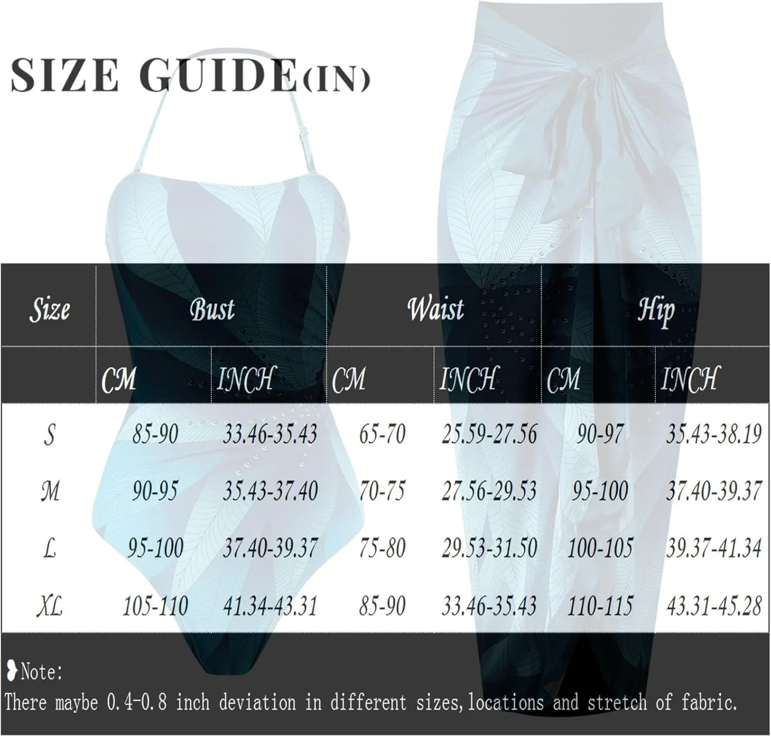 Women's One Piece Swimsuit Fashion-Piece Two Piece Swimsuit Leaf Printed Hip Long Skirt Conservative Swimsuit, S-XL