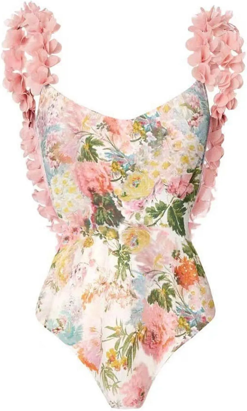 Women's One Piece Swimsuit Fashion-Piece Two Piece Swimsuit Leaf Printed Hip Long Skirt Conservative Swimsuit, S-XL