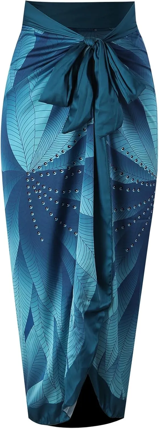 Women's One Piece Swimsuit Fashion-Piece Two Piece Swimsuit Leaf Printed Hip Long Skirt Conservative Swimsuit, S-XL