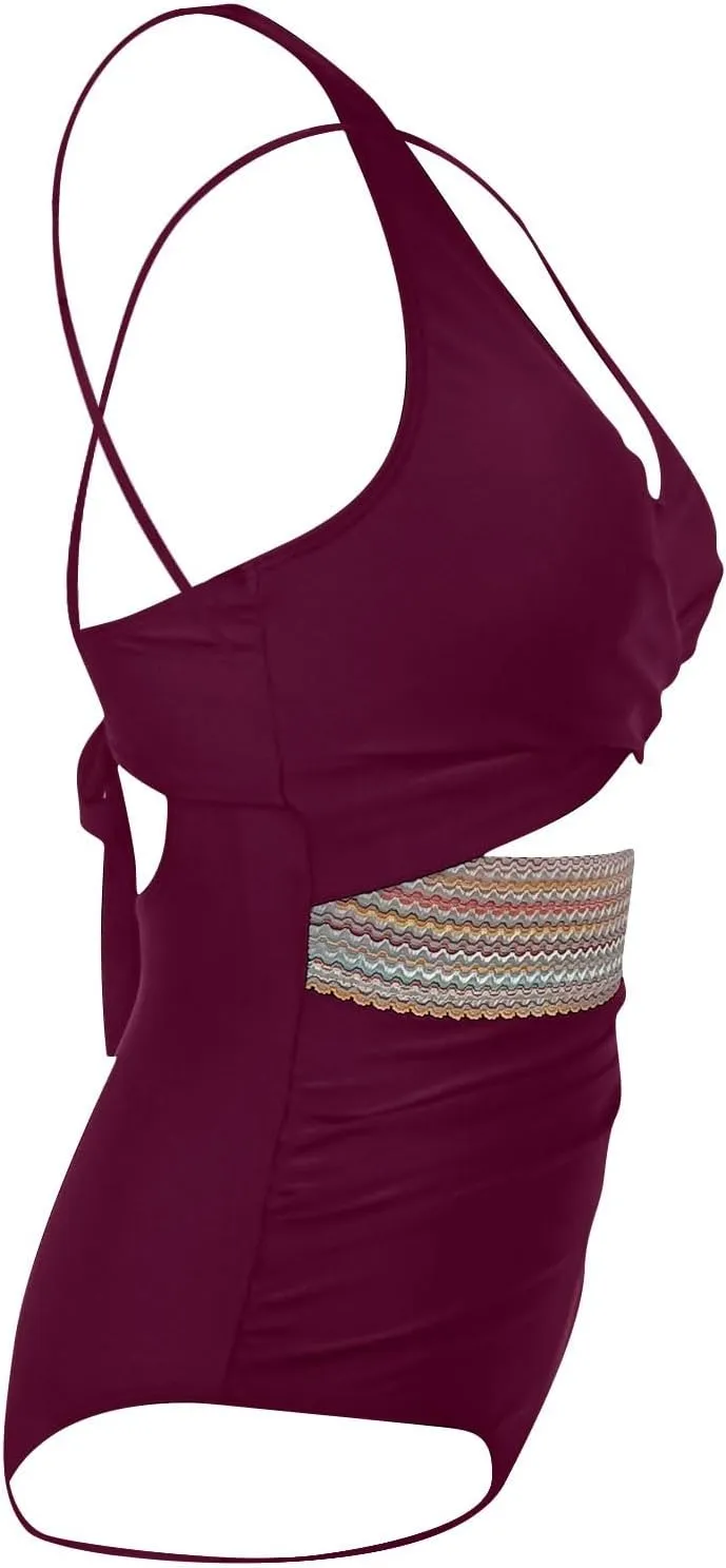 Women's One Piece Swimsuits Tummy Control High Cut Monokini Criss Cross V Neck Bathing Suit Cutout Modest Swimwear