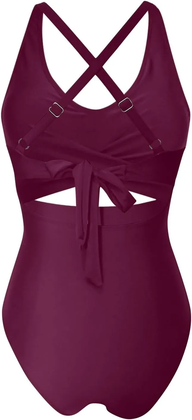 Women's One Piece Swimsuits Tummy Control High Cut Monokini Criss Cross V Neck Bathing Suit Cutout Modest Swimwear