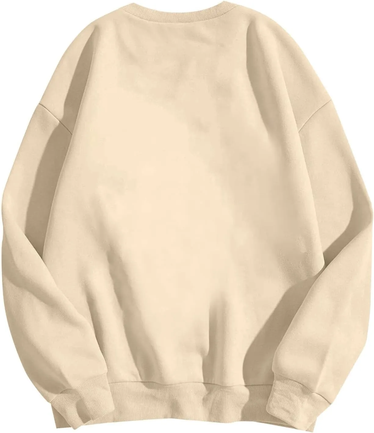 Womens Pullover Sweatshirts Beige Cute Print Round Neck Long Sleeve Hoodless Loose Blouse Autumn Outdoor Workout Tops