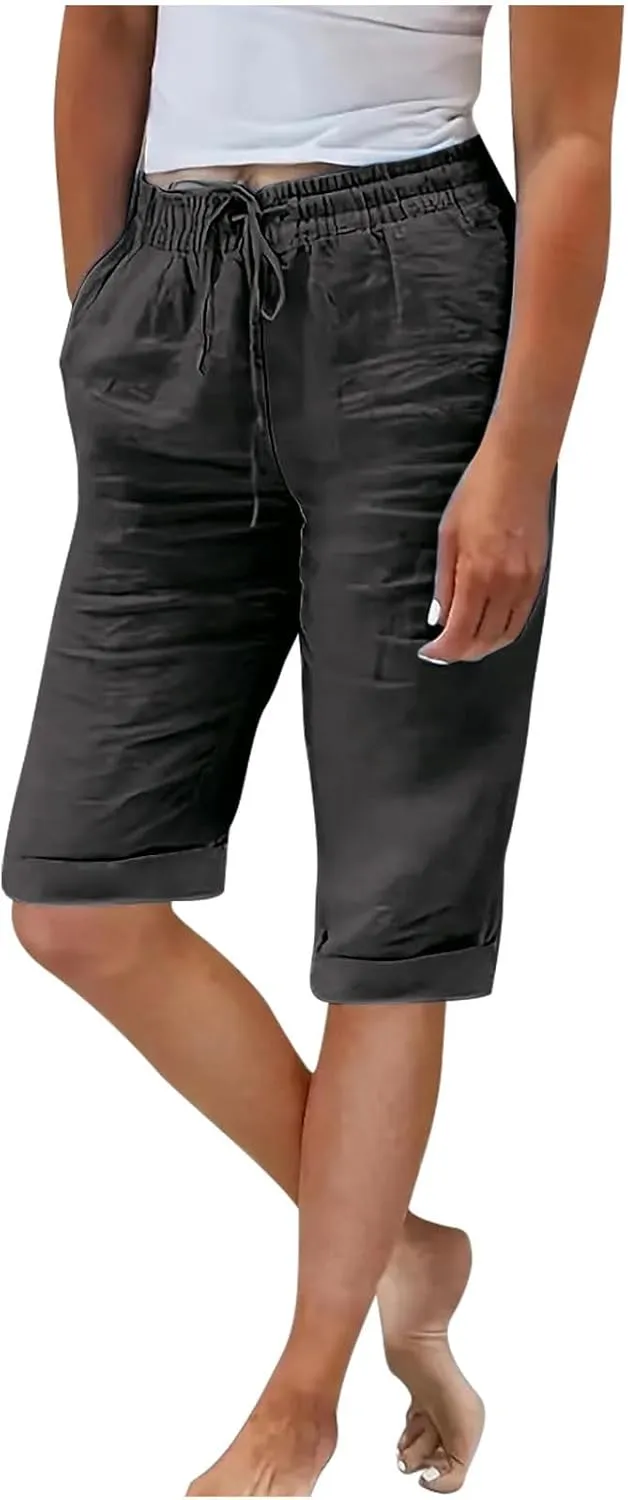 Women's Straight Leg Knee Length Shorts Capris Lightweight Quick Dry Sports Wide Legs Shorts for Summer Vacation