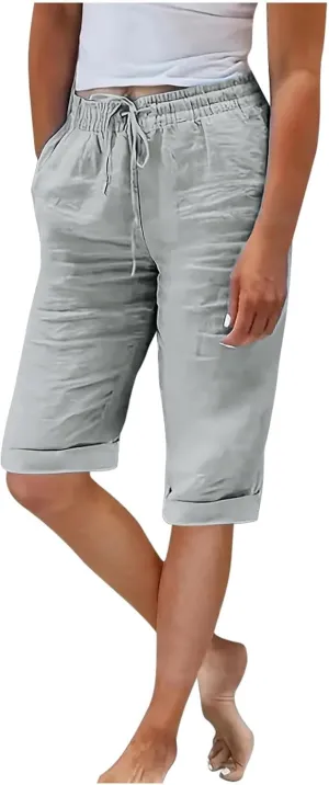Women's Straight Leg Knee Length Shorts Capris Lightweight Quick Dry Sports Wide Legs Shorts for Summer Vacation