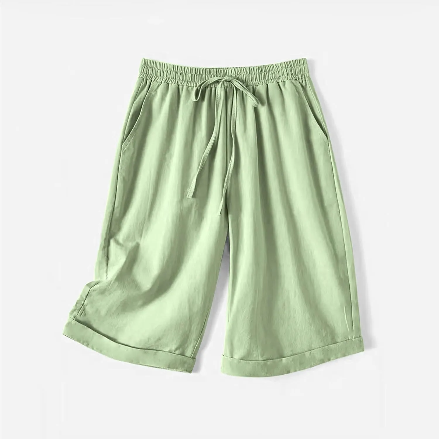 Women's Straight Leg Knee Length Shorts Capris Lightweight Quick Dry Sports Wide Legs Shorts for Summer Vacation