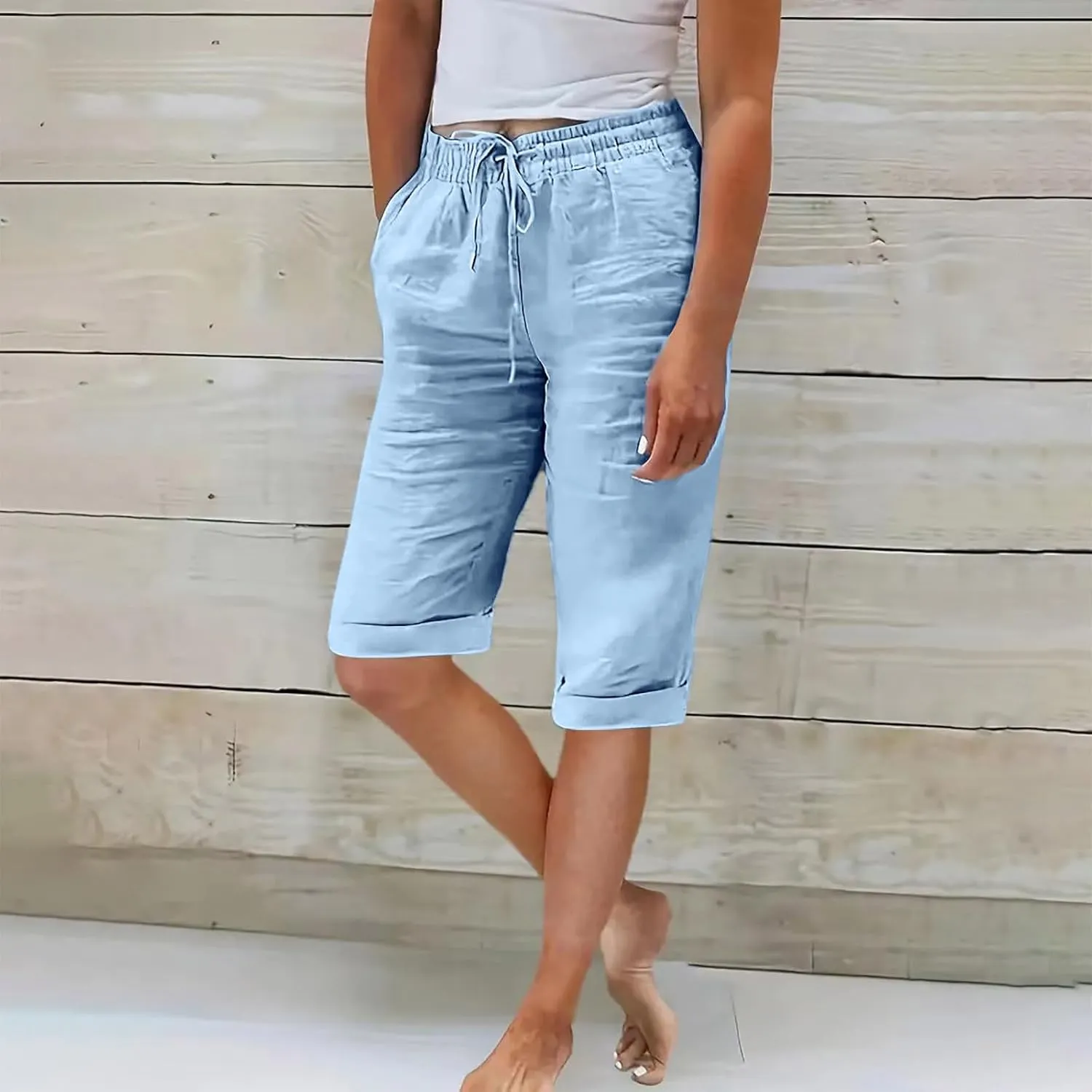 Women's Straight Leg Knee Length Shorts Capris Lightweight Quick Dry Sports Wide Legs Shorts for Summer Vacation