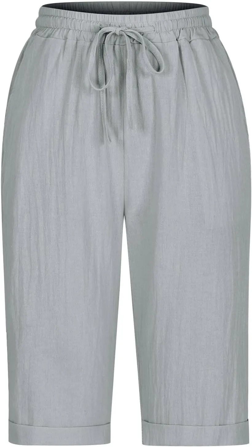 Women's Straight Leg Knee Length Shorts Capris Lightweight Quick Dry Sports Wide Legs Shorts for Summer Vacation