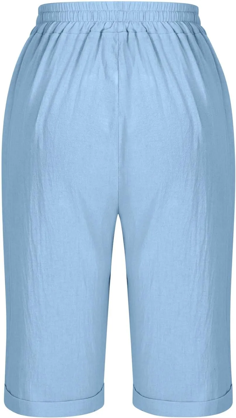 Women's Straight Leg Knee Length Shorts Capris Lightweight Quick Dry Sports Wide Legs Shorts for Summer Vacation