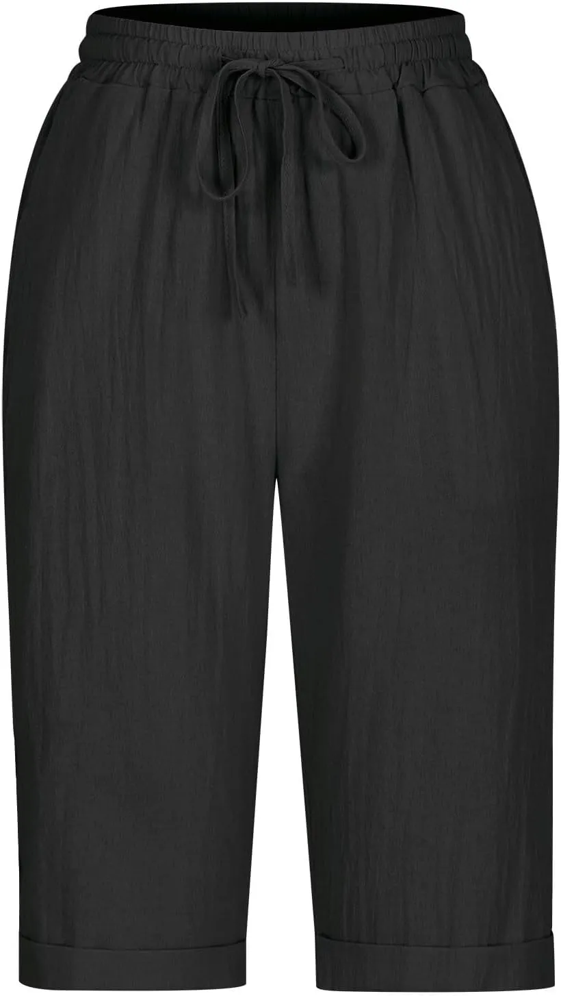 Women's Straight Leg Knee Length Shorts Capris Lightweight Quick Dry Sports Wide Legs Shorts for Summer Vacation