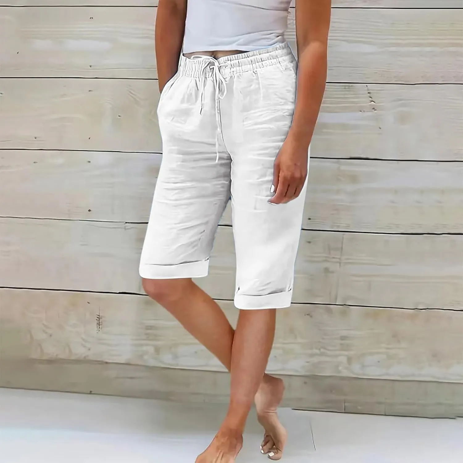 Women's Straight Leg Knee Length Shorts Capris Lightweight Quick Dry Sports Wide Legs Shorts for Summer Vacation