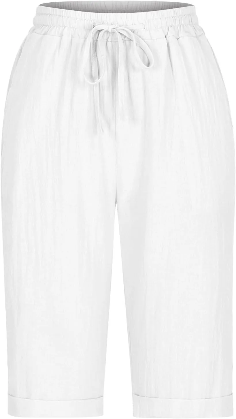 Women's Straight Leg Knee Length Shorts Capris Lightweight Quick Dry Sports Wide Legs Shorts for Summer Vacation