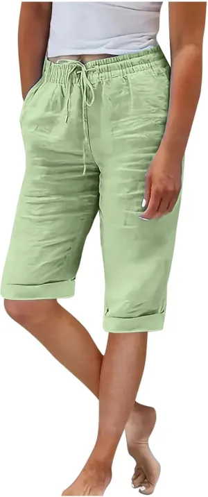 Women's Straight Leg Knee Length Shorts Capris Lightweight Quick Dry Sports Wide Legs Shorts for Summer Vacation