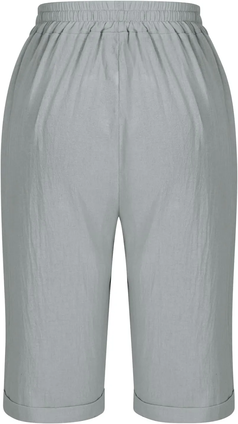 Women's Straight Leg Knee Length Shorts Capris Lightweight Quick Dry Sports Wide Legs Shorts for Summer Vacation
