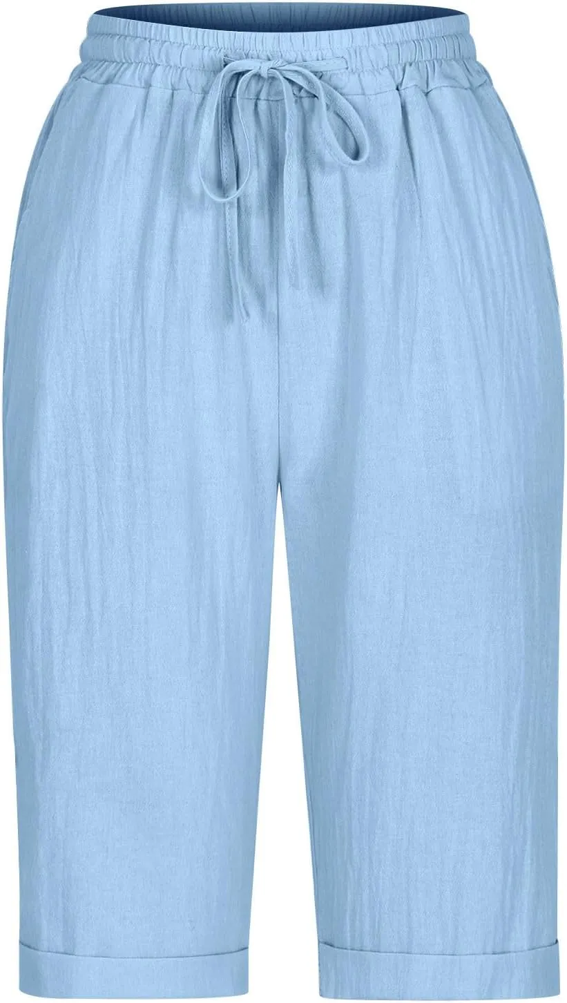 Women's Straight Leg Knee Length Shorts Capris Lightweight Quick Dry Sports Wide Legs Shorts for Summer Vacation
