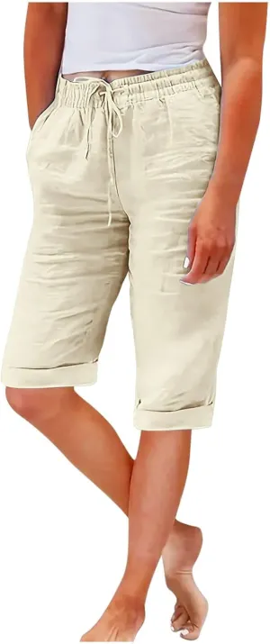 Women's Straight Leg Knee Length Shorts Capris Lightweight Quick Dry Sports Wide Legs Shorts for Summer Vacation