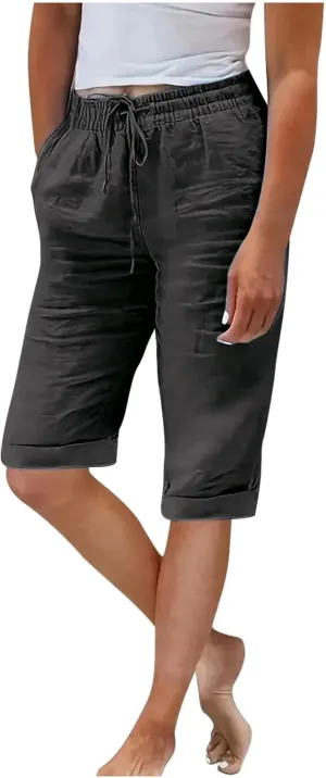 Women's Straight Leg Knee Length Shorts Capris Lightweight Quick Dry Sports Wide Legs Shorts for Summer Vacation