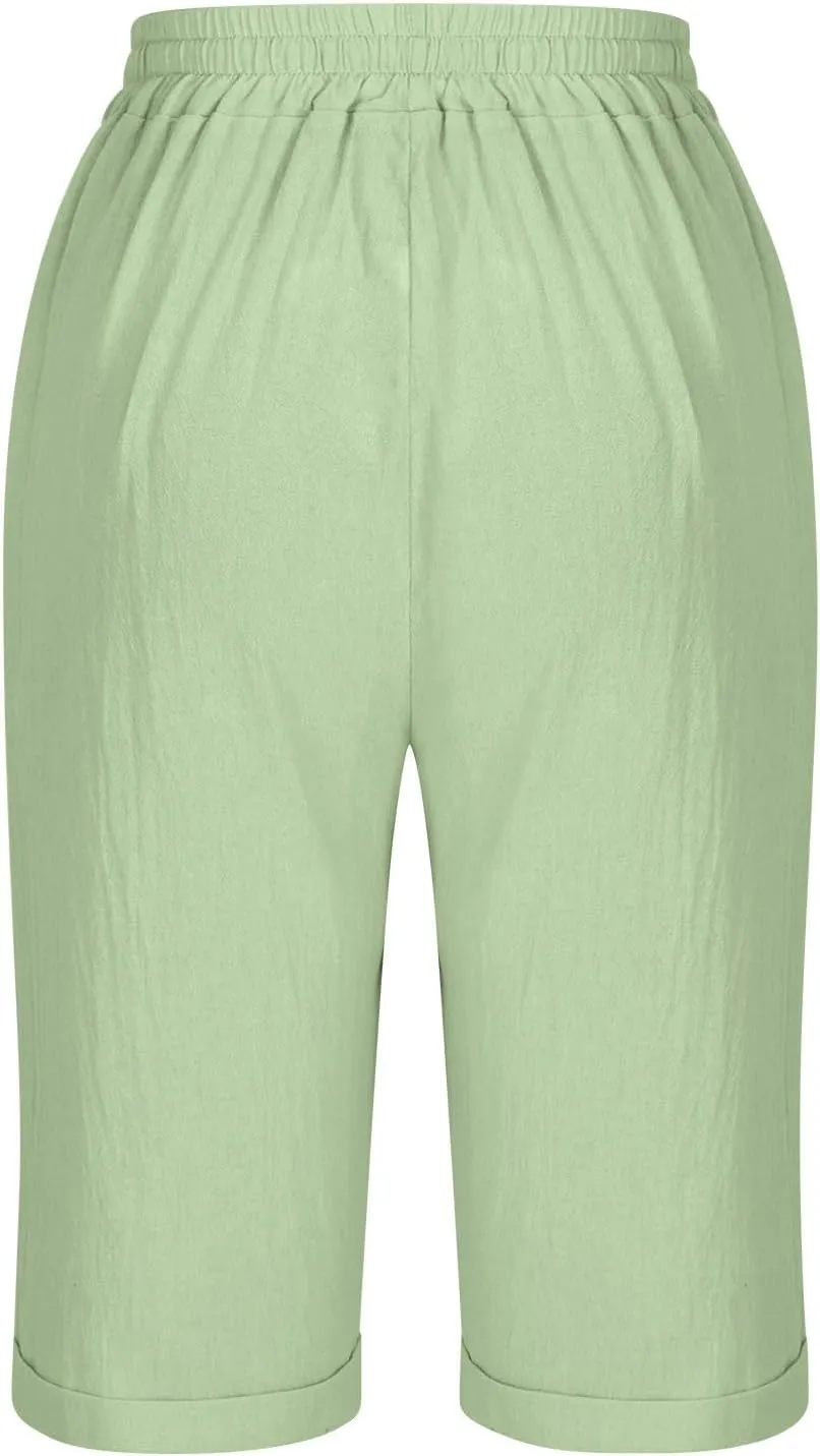 Women's Straight Leg Knee Length Shorts Capris Lightweight Quick Dry Sports Wide Legs Shorts for Summer Vacation