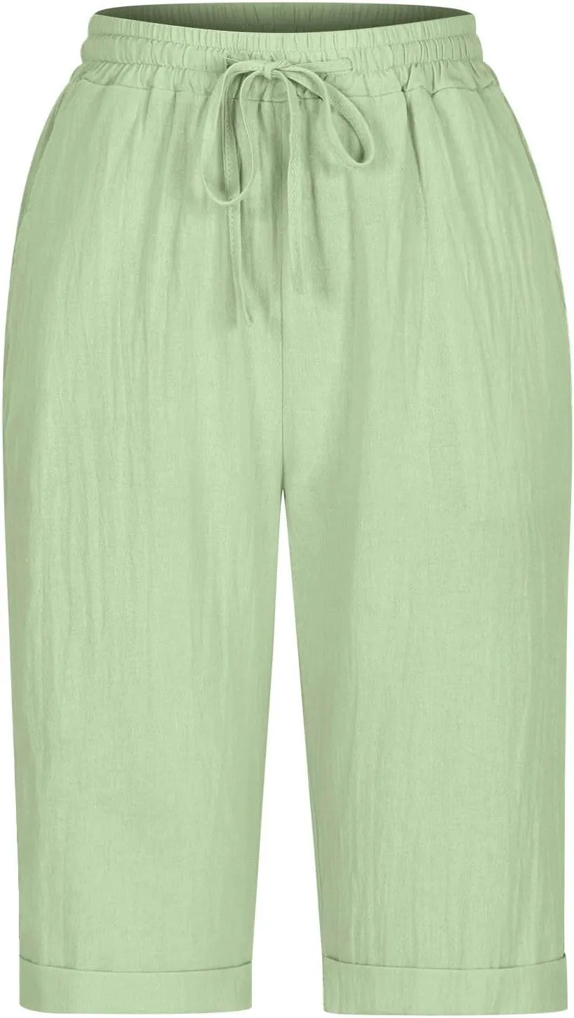 Women's Straight Leg Knee Length Shorts Capris Lightweight Quick Dry Sports Wide Legs Shorts for Summer Vacation