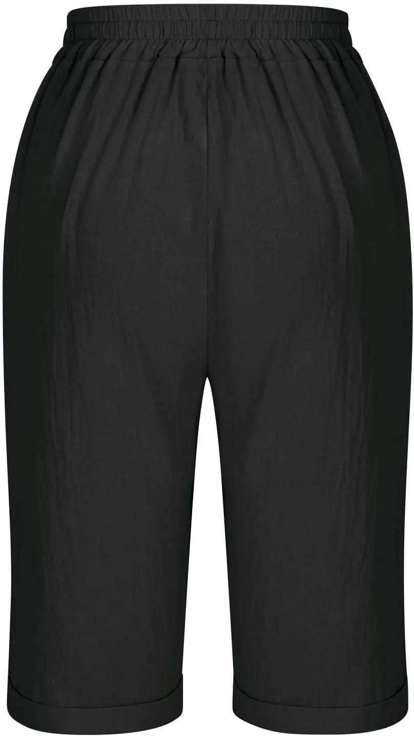 Women's Straight Leg Knee Length Shorts Capris Lightweight Quick Dry Sports Wide Legs Shorts for Summer Vacation