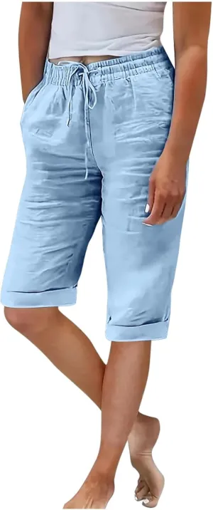 Women's Straight Leg Knee Length Shorts Capris Lightweight Quick Dry Sports Wide Legs Shorts for Summer Vacation