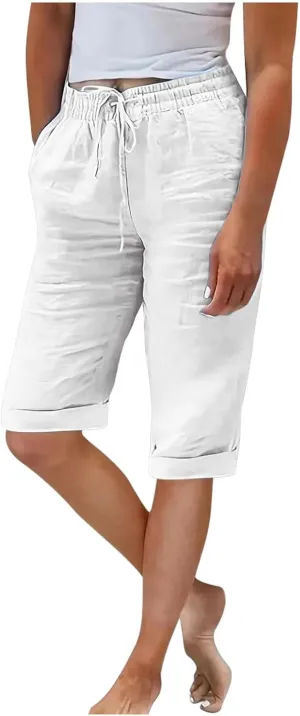Women's Straight Leg Knee Length Shorts Capris Lightweight Quick Dry Sports Wide Legs Shorts for Summer Vacation