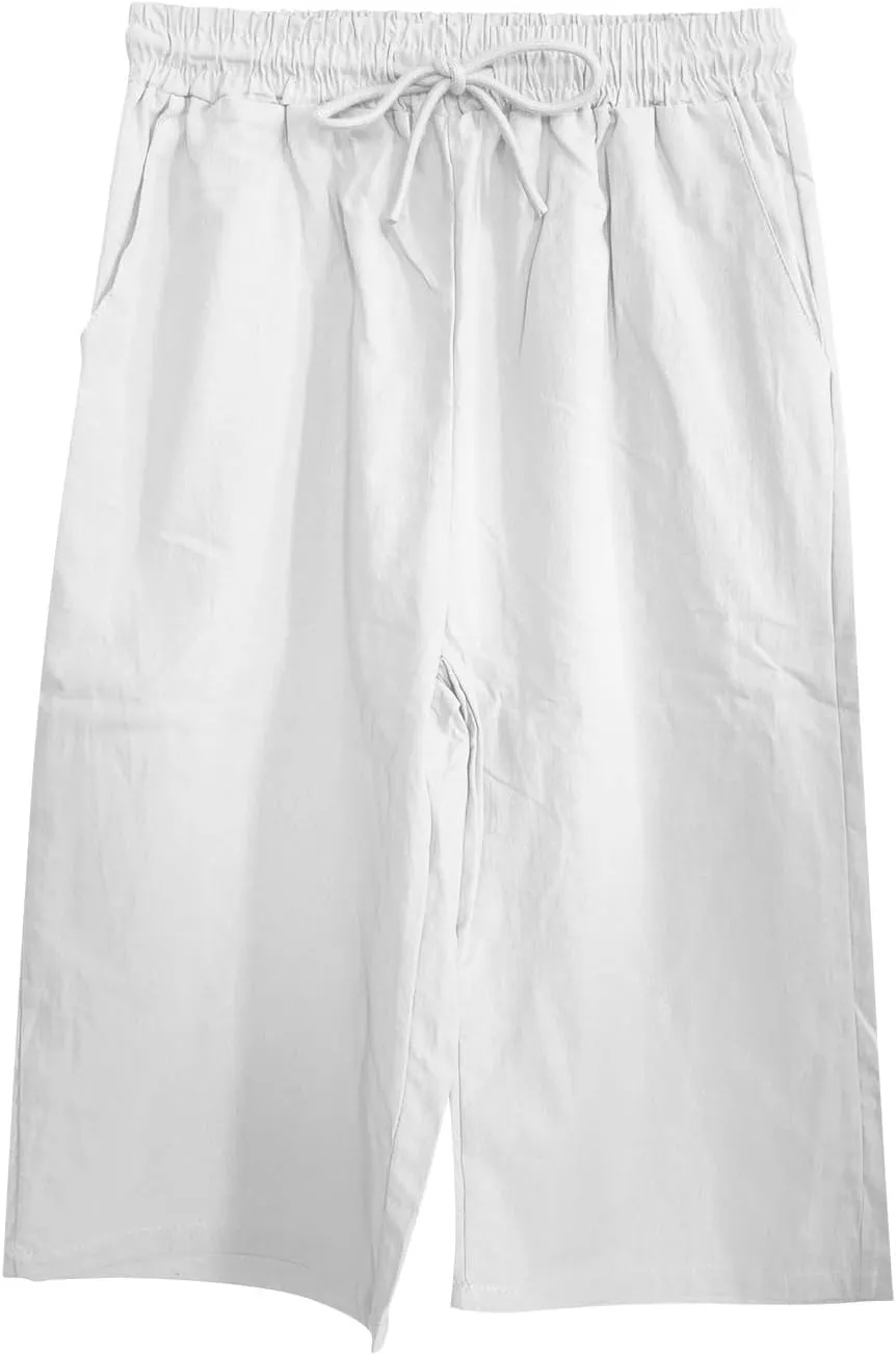 Womens Summer Bermuda Linen Shorts Knee Length Lightweight Loose Summer Casual Shorts with Pockets