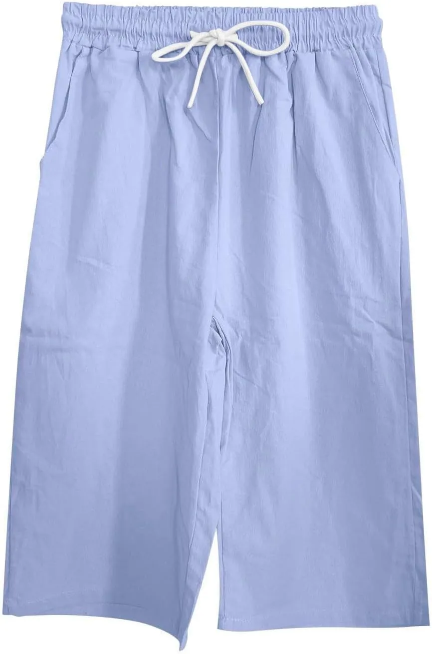 Womens Summer Bermuda Linen Shorts Knee Length Lightweight Loose Summer Casual Shorts with Pockets