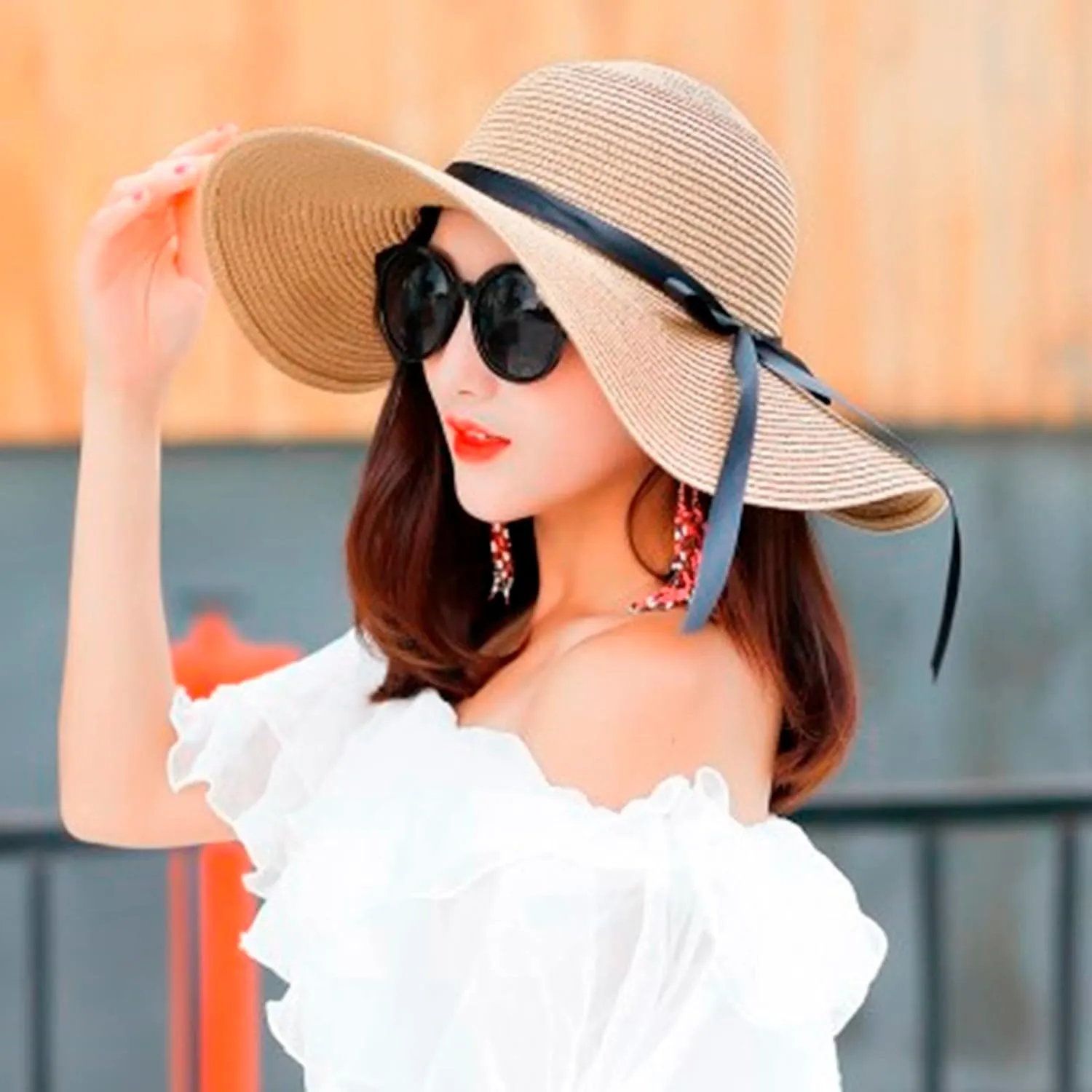 Women's Summer Caps Women Big Brim Straw Hat Sun Floppy Wide Brim Hats Bowknot Folding Beach Cap Quick (Khaki, One Size)