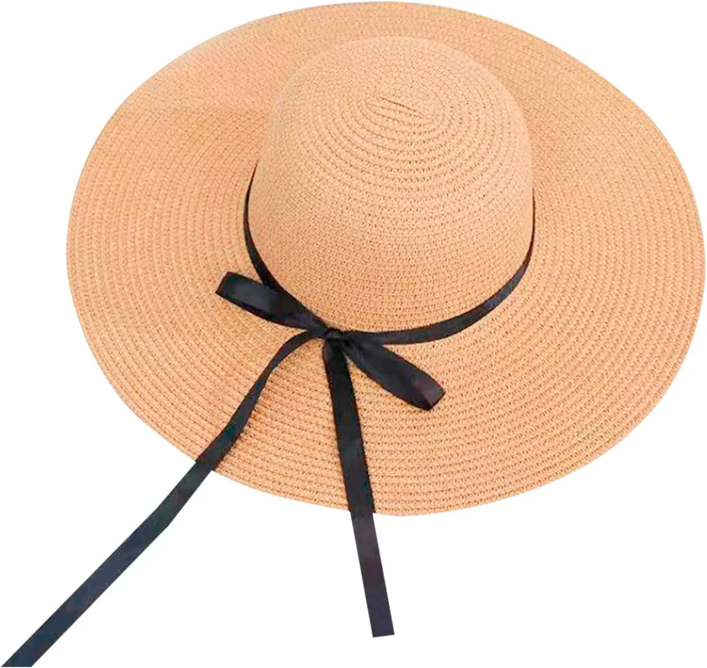 Women's Summer Caps Women Big Brim Straw Hat Sun Floppy Wide Brim Hats Bowknot Folding Beach Cap Quick (Khaki, One Size)