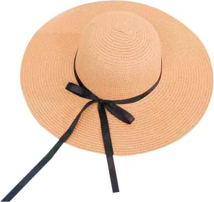 Women's Summer Caps Women Big Brim Straw Hat Sun Floppy Wide Brim Hats Bowknot Folding Beach Cap Quick (Khaki, One Size)