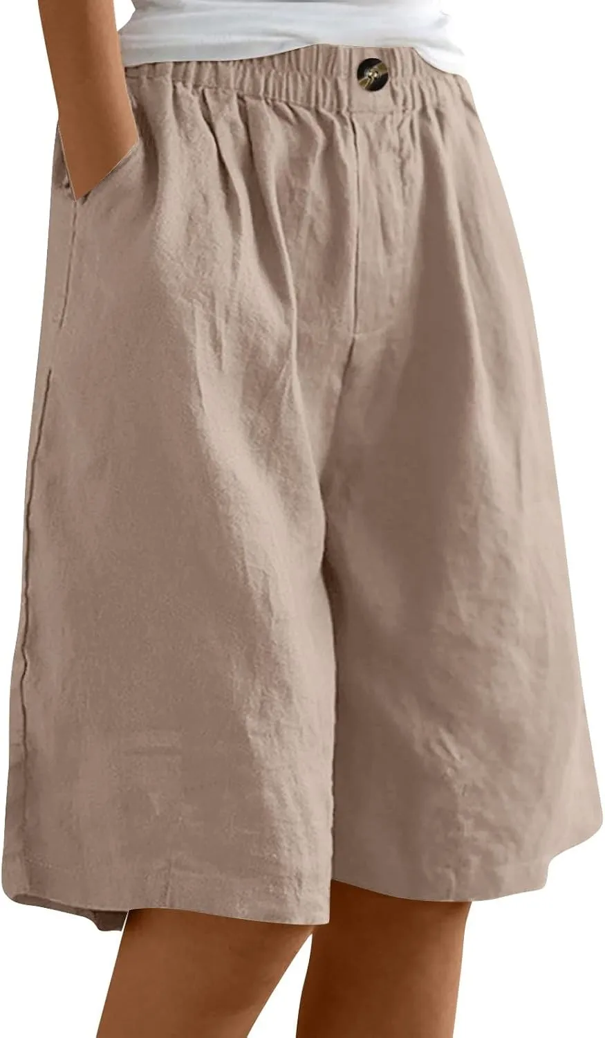Womens Summer Shorts Bermuda Shorts for Women Cotton Linen Wide Leg Knee Length Casual Loose Fit Comfy 2025 Trendy