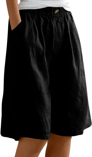Womens Summer Shorts Bermuda Shorts for Women Cotton Linen Wide Leg Knee Length Casual Loose Fit Comfy 2025 Trendy